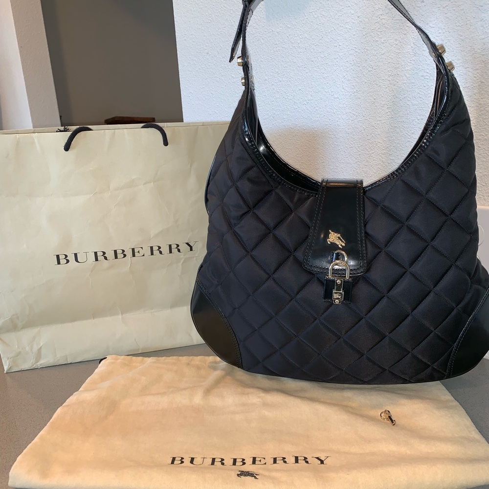 Authentic Burberry quilted hobo satchel purse bag